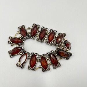 Vintage Statement Bracelet Set & Repair Lot Amber Pearl Crystal Filigree 5 Pcs
